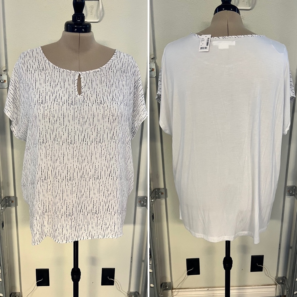 NWT white & black short sleeve blouse - size 1X